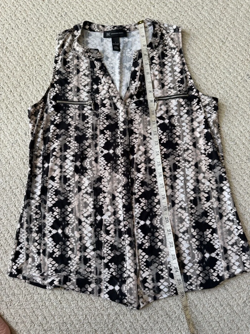 INC International Concepts Black and Cream Snake-Print Sleeveless Top - Picture 6 of 8